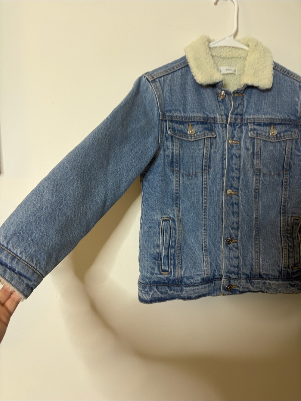 Kids Blue Denim Jacket with Cream Sherpa Collar - Picture 4 of 6